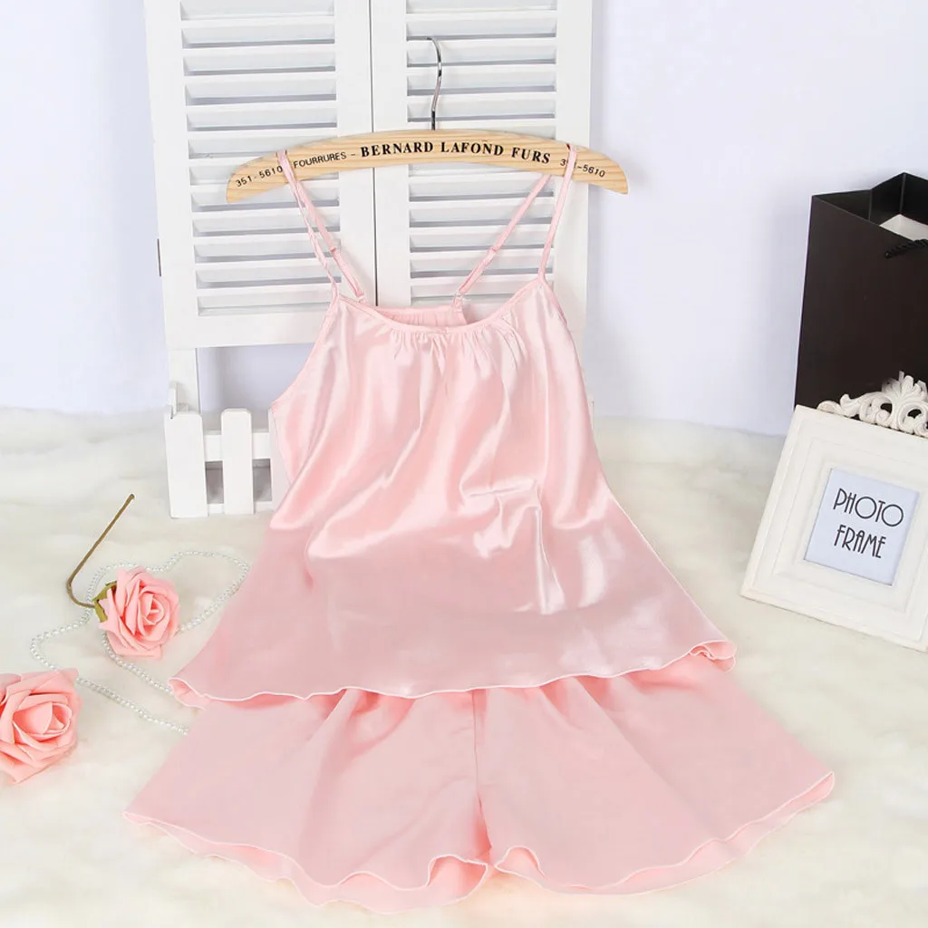 Женские пижамы атласные комплекты на бретельках короткая домашняя одежда для