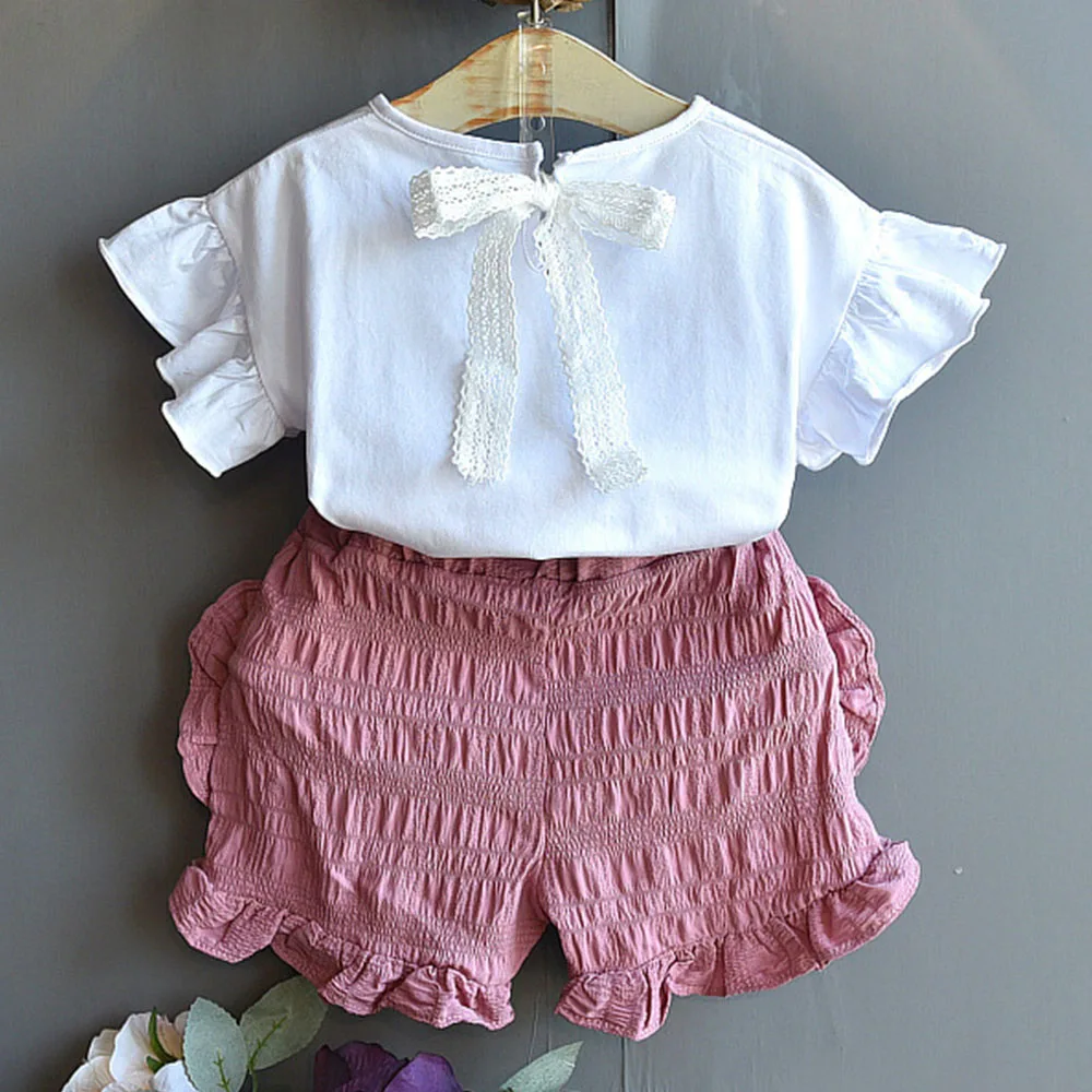 

Halilo 2020 Summer Toddler Girl Outfits Letter Print Tops Short Pants Two Piece Kids Clothes Fashion Girls Clothing Sets