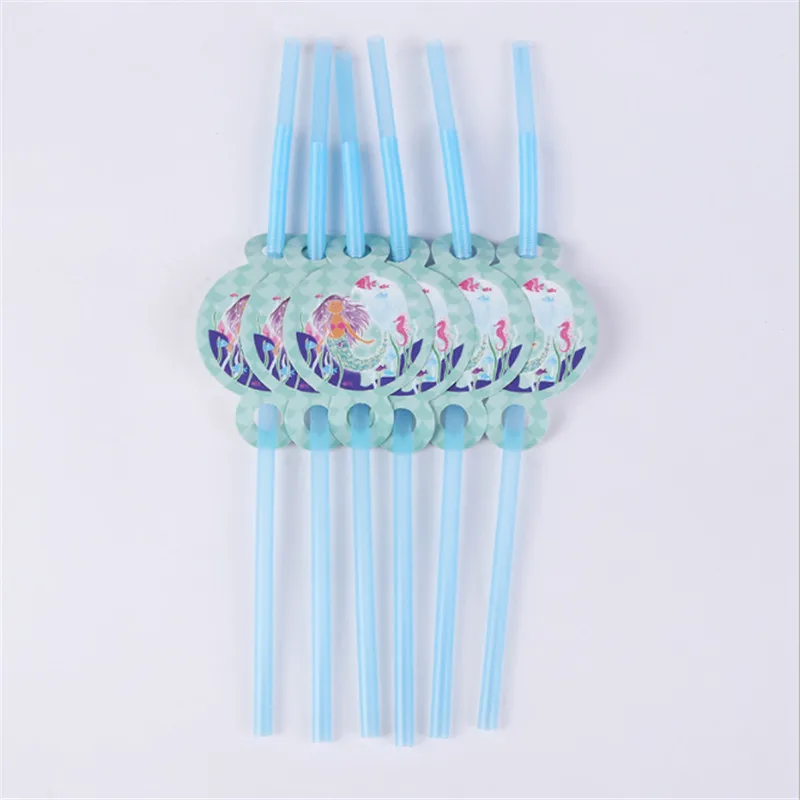 6pcs straw C Тема русалки одноразовые принадлежности для вечеринки воздушный шар баннер спиральная лента шляпа украшение детей день рождения украшения - Цвет: 6pcs straw C