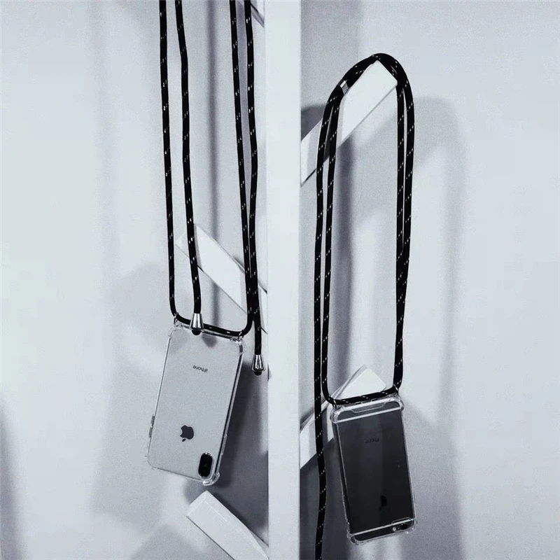 

Fashion Crossbody Strap Lanyard Case For iPhone 11 12 Pro XS Max Mini XR X 8 6 6S 7 Plus SE Necklace for Carry Clear Soft Cover