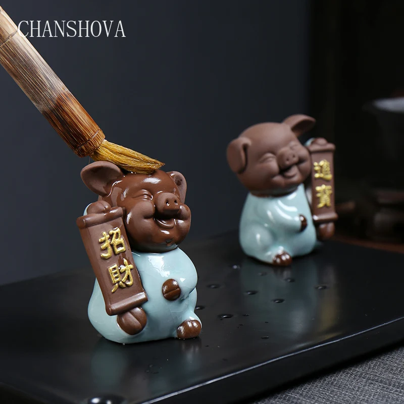 

CHANSHOVA креативный ручной работы Фиолетовый Глиняный чай питомец Милая свинья традиционное китайское украшение из чайных листьев аксессуары...