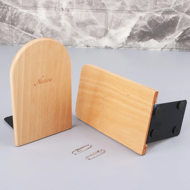 

2021 Hot Sale Nature Wooden Desktop Organizer Desktop Office Home Bookends Anti-skid Book Ends Stand Holder Shelf