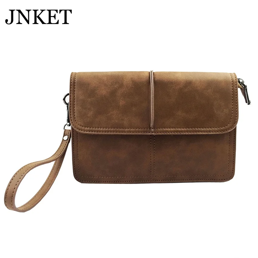 JNKET New Retro Men's PU Leather Handbag Large Capacity Clutch Bag Leisure Business Bag Detachable Wristlet