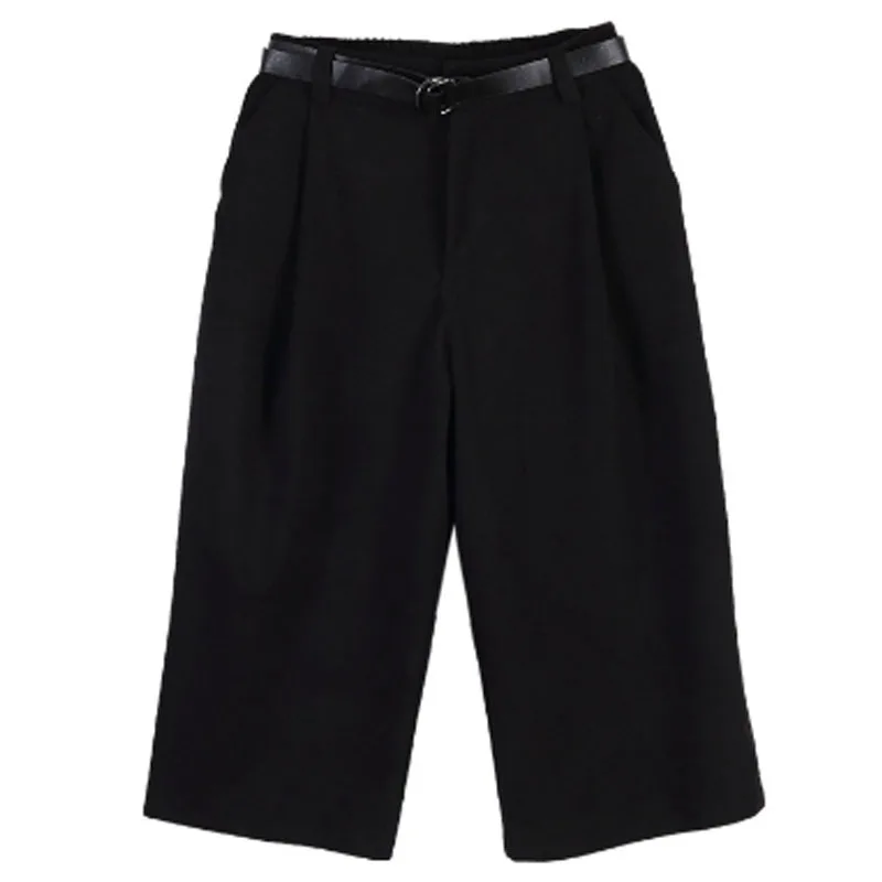 Preto solto Повседневная обувь de lã с длинными рукавами perna calças com cinto masculino Japan уличная