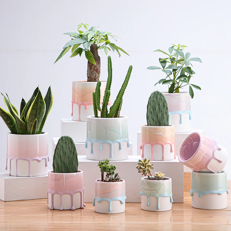 

Ceramic Vase Succulent Flower Pot Green Plants Nordic Pen Holder Makeup Brush Storage Bucket Living Room Hotel Home Decoration