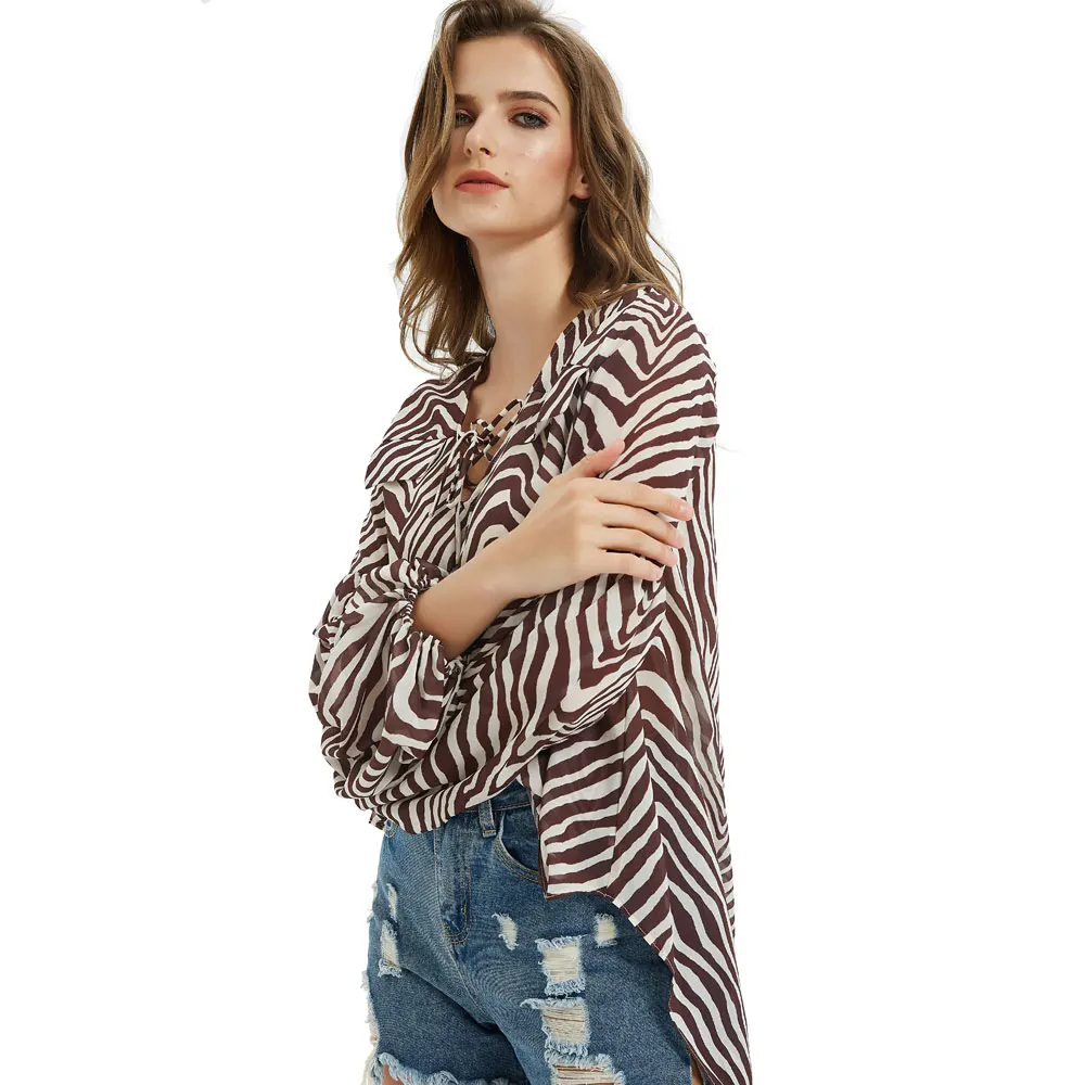Женские полосатые футболки с принтом зебры модные рубашки длинным рукавом и