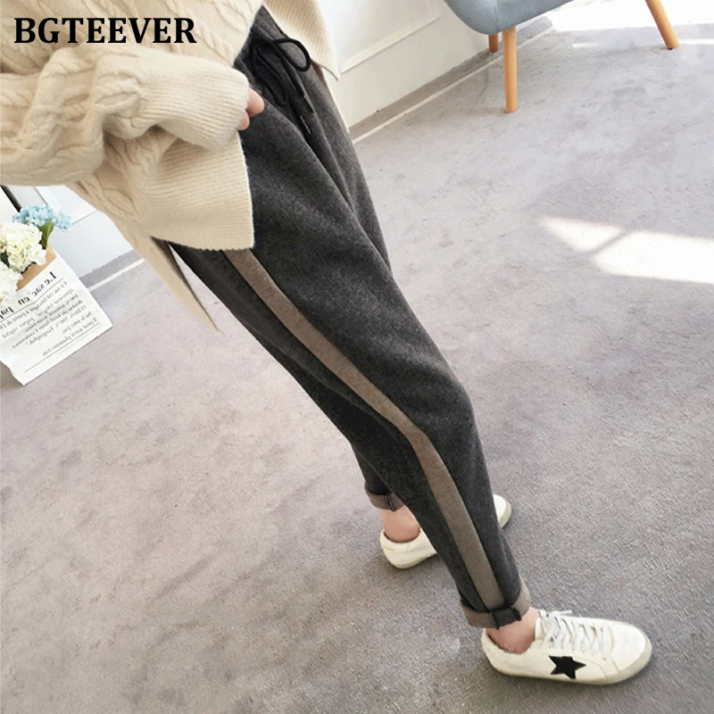 BGTEEVER зимние утепленные штаны для женщин эластичный пояс пэчворк женские