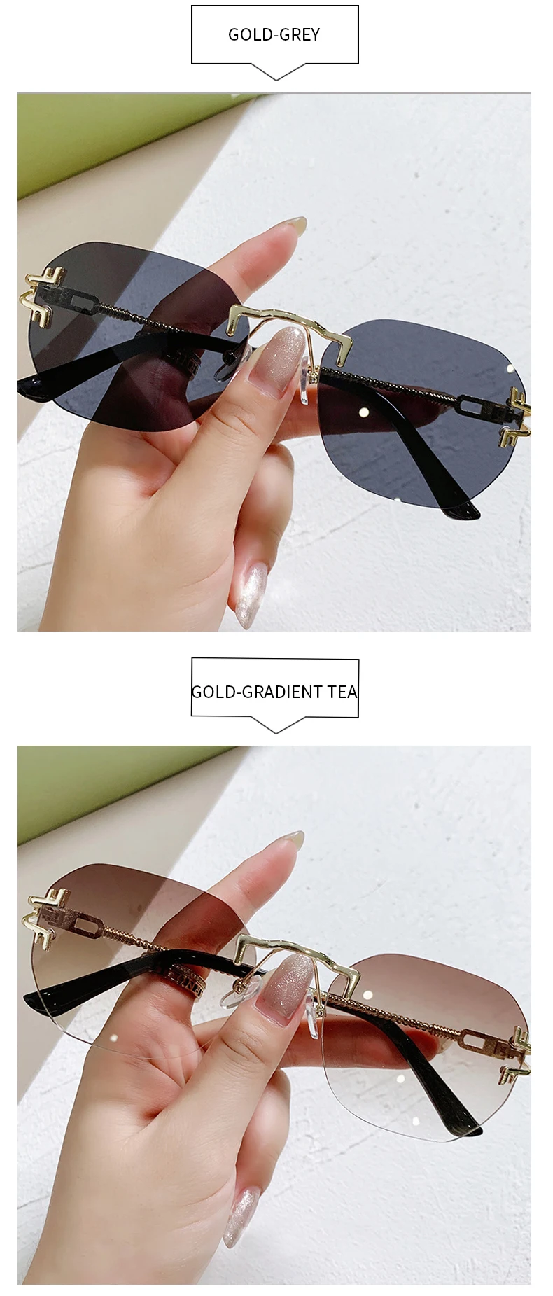 oversized square sunglasses KAMMPT Vintage Rimless Sunglasses For Women Men Retro Fashion Sun Glasses Female Eyewear Shades Oculos Travel De Sol UV400 round sunglasses women