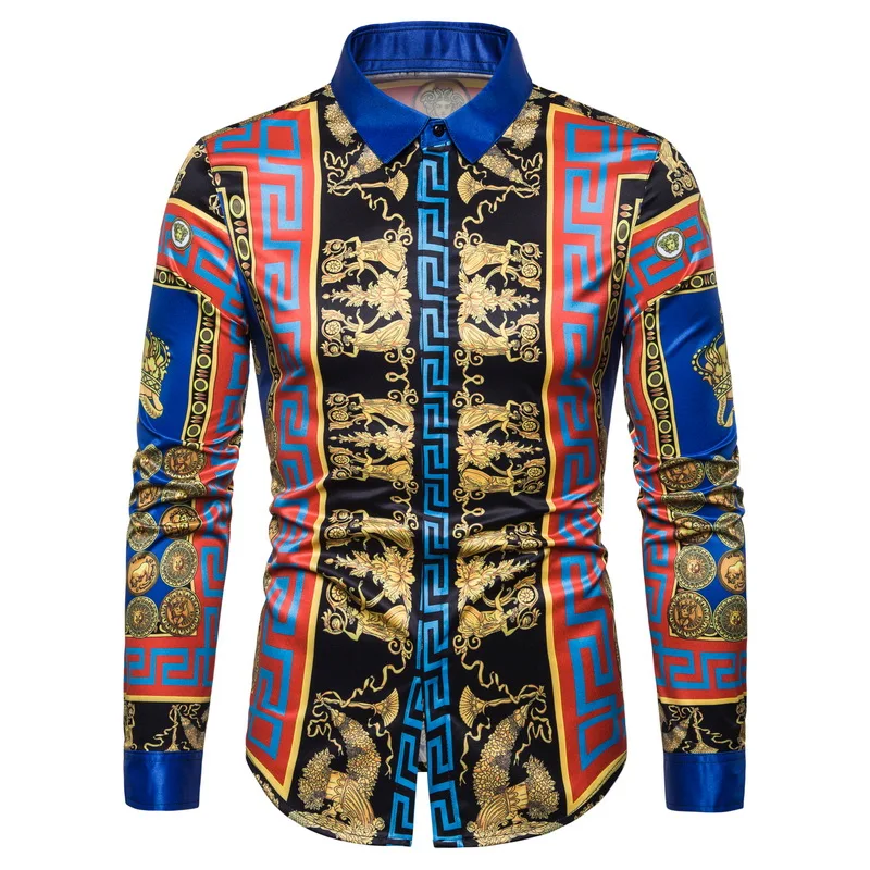 Мужские рубашки с принтом в стиле барокко новая облегающая одежда панк вечерние