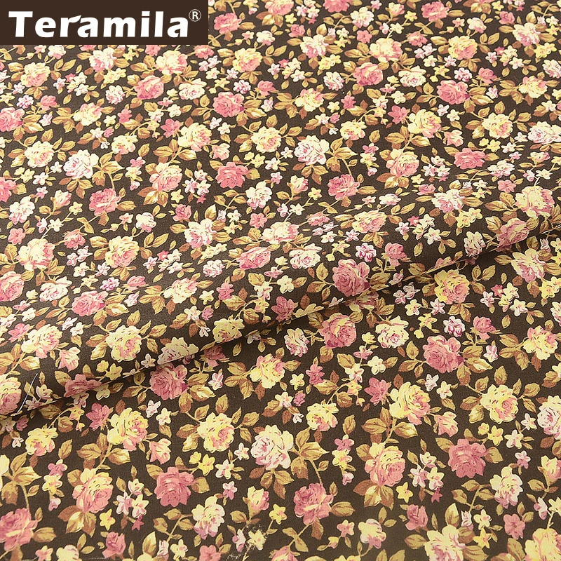 Черная 100% хлопчатобумажная Поплиновая ткань Teramila с цветочным принтом высокого