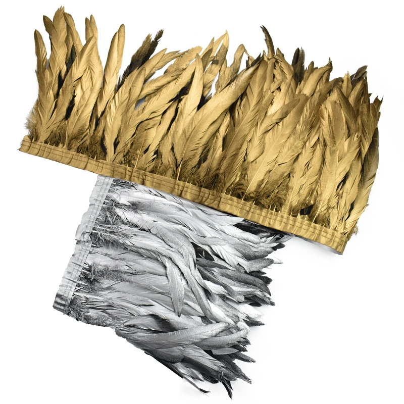 

2Meters Golden Silver Rooster Coque Feather on Tape Fringe Trim Ribbon Feathers for Crafts Sewing Trimmings Decoration Plumas