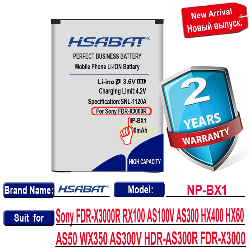 Топ бренд 100% Новинка 2400 мАч NP-BX1 батарея для Sony FDR-X3000R RX100 AS100V AS300 HX400 HX60 AS50 WX350 AS300V -