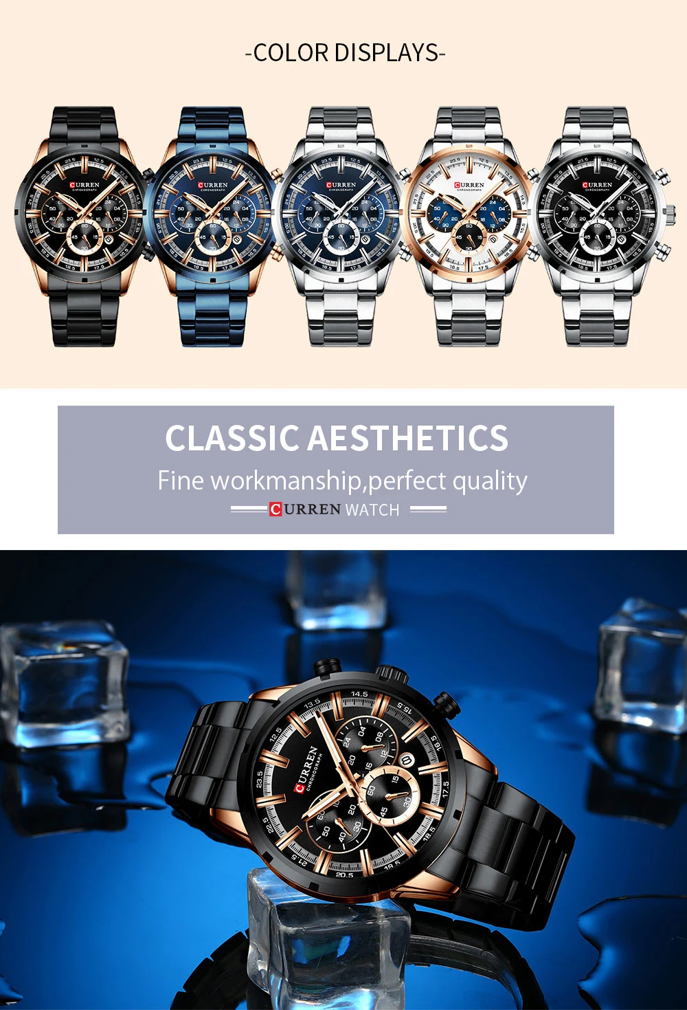 Luxury Brand CURREN Sporty Watch Mens Quartz Chronograph Wristwatches with Luminous hands 8355 Fashion Stainless Steel Clock