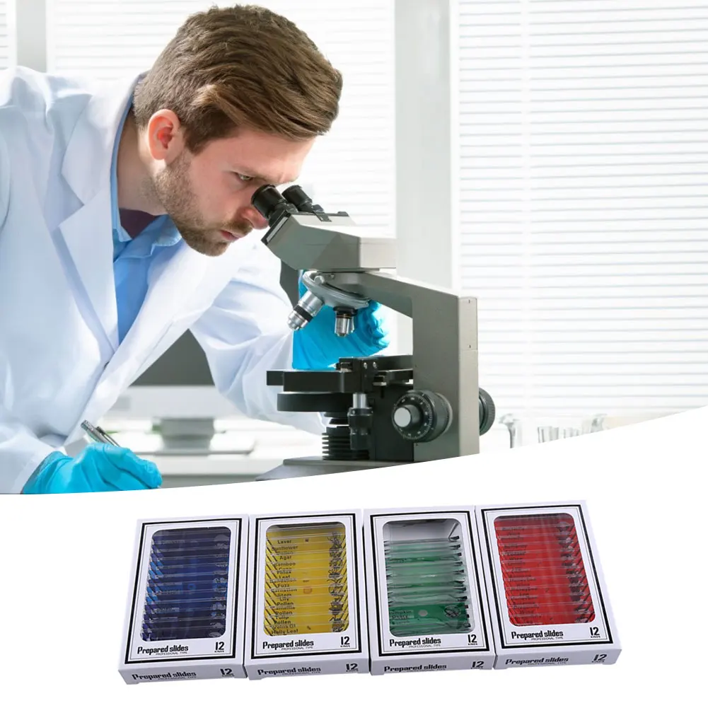

48 PCS Prepared Plastic Microscope Slides Biological Specimen for Children Student Enlighten Education Plant Insect Samples