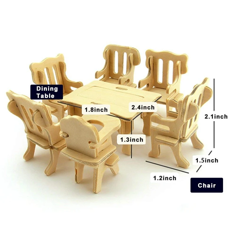 

Wooden 3D Jigsaw Puzzle DIY Scale Miniature Models Doll House Dollhouse Furnitures Set Accessories