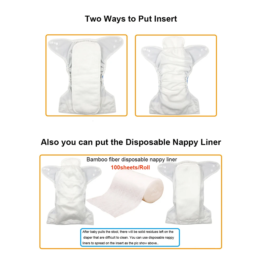 Современные детские тканевые подгузники для новорожденных AIO с карманами