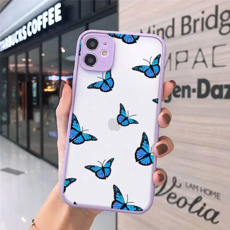 

Blue Butterfly cute animal Phone Cases matte transparent For iphone 7 8 11 12 plus mini x xs xr pro max cover