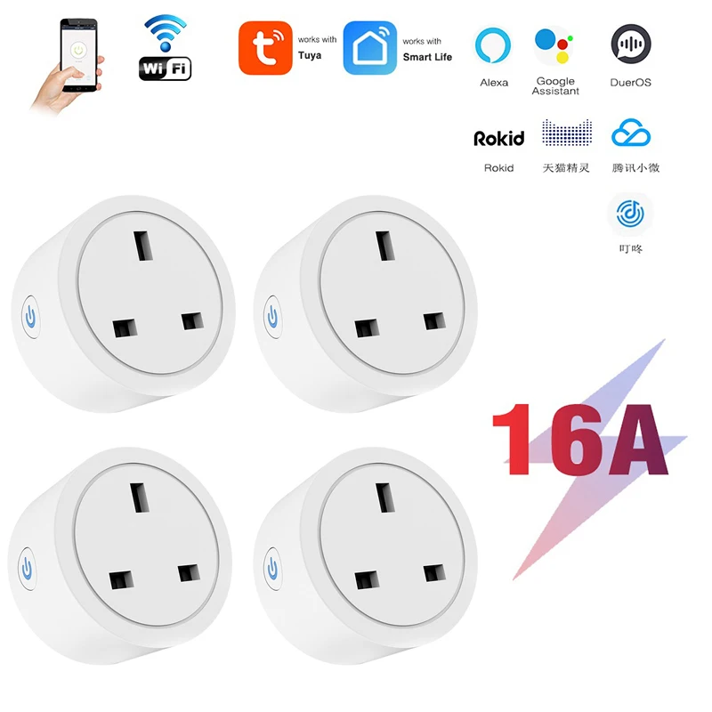 

2021 16A Tuya Smart Wifi вилка Великобритании Беспроводной Управление розетка с энергии Monitering таймер Функция для Alexa Google Home