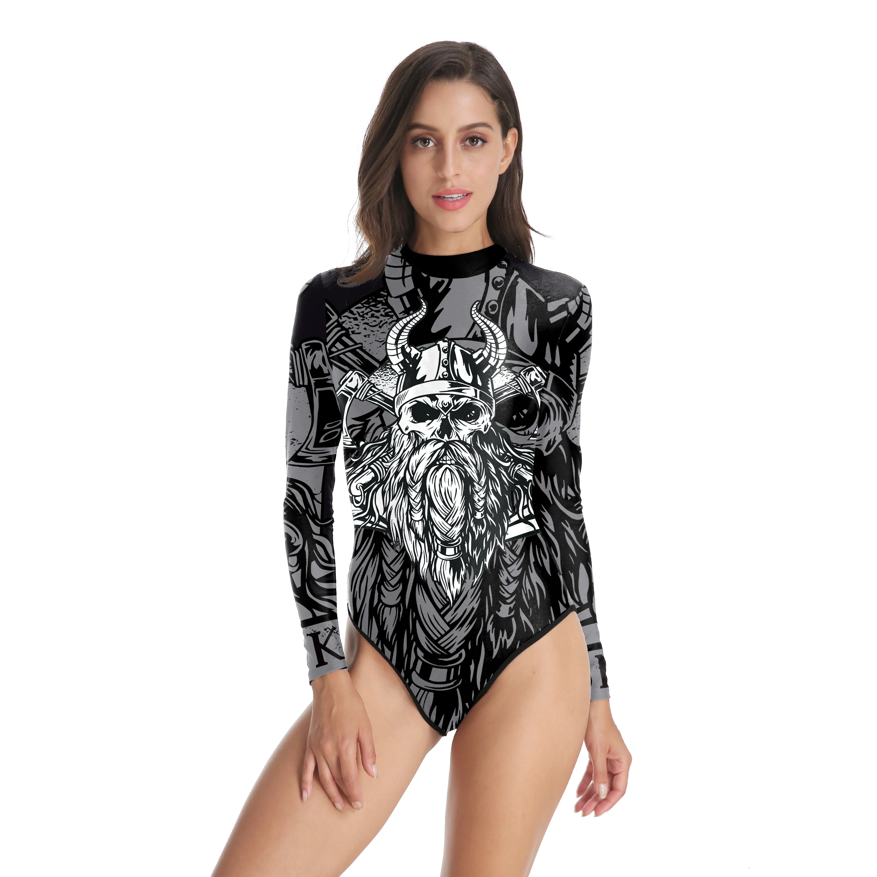 

[You're My Secret] 2021 Summer NEW Gothic Swimsuit Women Sexy One-piece Swimsear Monokini Evil Skull Printed Female Bathing Suit