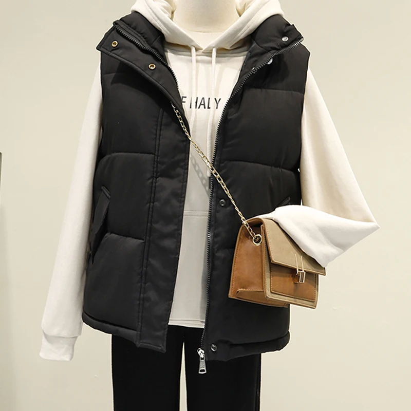 

Зимний женский жилет, пальто, однотонная куртка без рукавов с отложным воротником, утепленный теплый жилет на молнии, мягкий пуховой жилет, ...