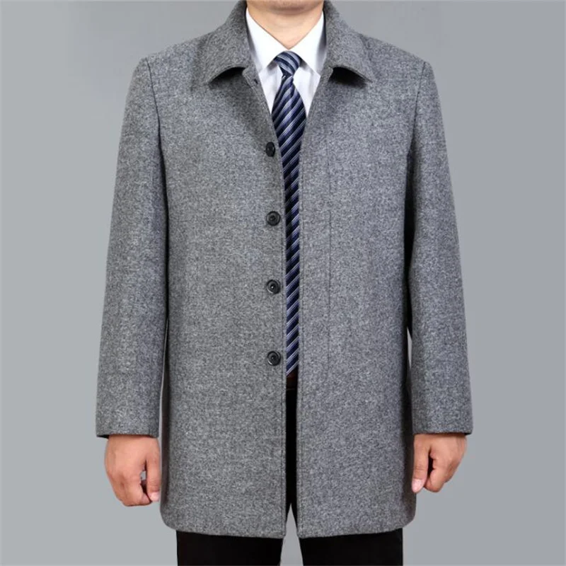Middle-aged men's wool coats autumn mid-length father's coat winter plus velvet thicken clothes пальто мужское пальто куртка