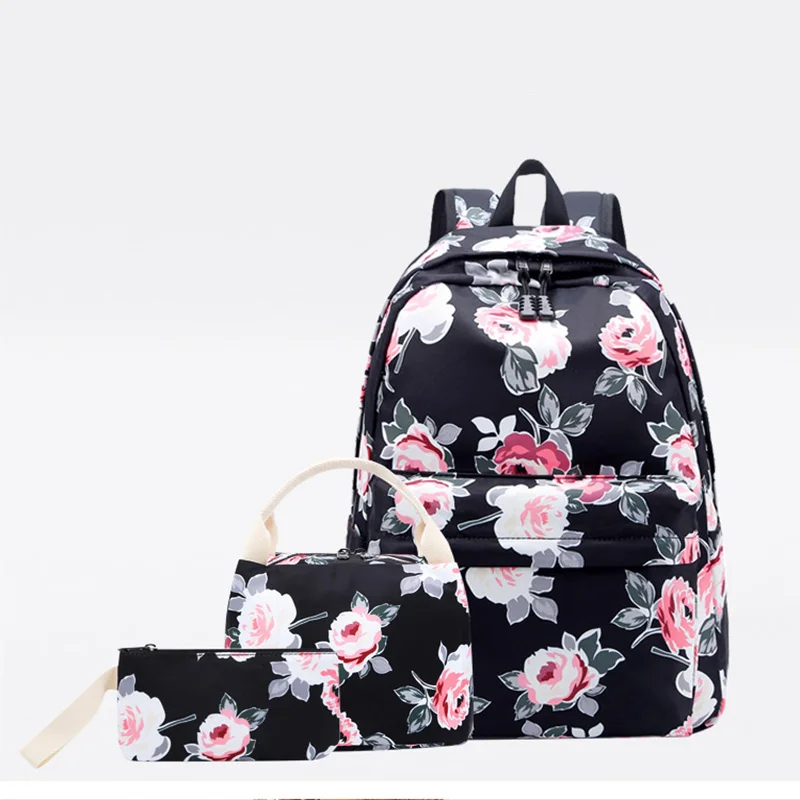 

Aosbos 3Pcs/set Printing Canvas School Bags for Teenage Girls Floral Print Backpacks Female 2020 School Bag mochila escolar