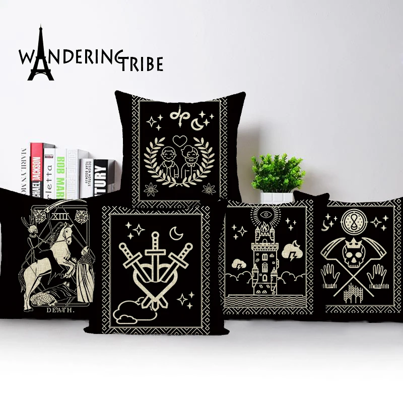 

Horror Tarot Cushions Cover Bone Stand Decorative CushionCovers Print Linen Pillows Black and White Portrait Pillows Cases Cojin