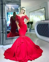dubai red mermaid prom dresses long sleeves appliques jewel sheer neck formal party evening gowns robe de soiree 2020 cheap