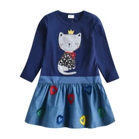 vikita kids cotton print dress girls cat rabbit cartoon appliqued casual dresses children long sleeve autumn spring dresses