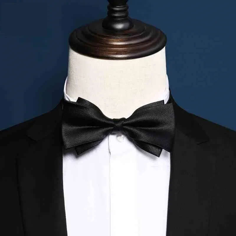 

2020 Brand New Fashion Men's Bow Ties Wedding Double Fabric Black Silk Bowtie Banquet Bridegroom Butterfly Tie with Gift Box