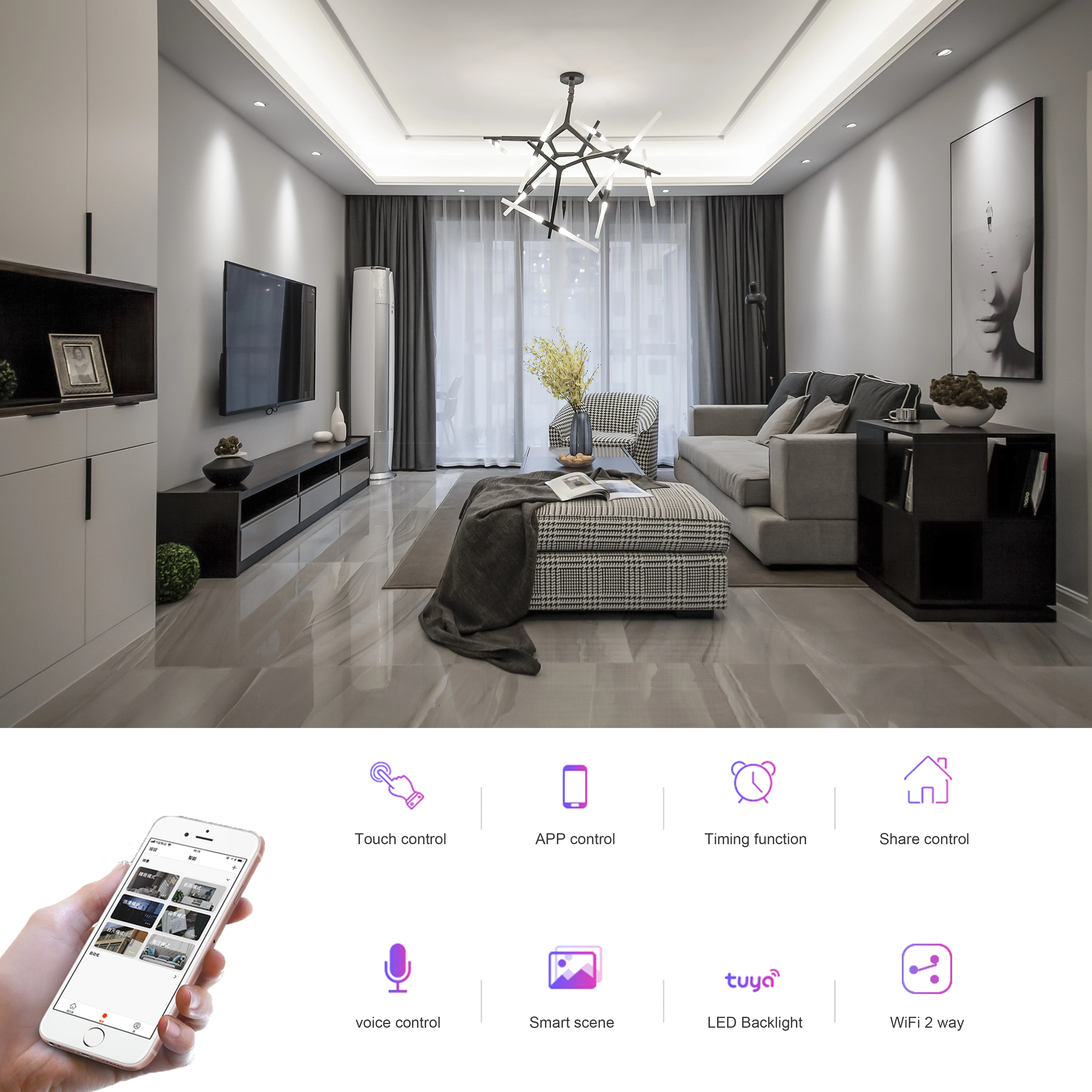 1, 2, 3, 4 банды 2 способа WiFi сенсорный выключатель AC 85 в 220 В настенный светильник переключатель, Zigbee беспроводной умный дом переключатель