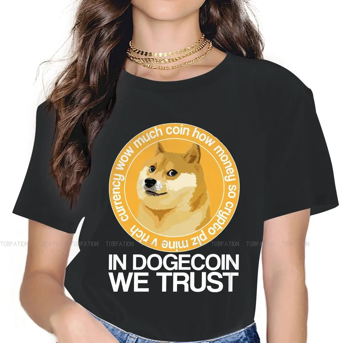 

Футболка с круглым вырезом Dogecoin DOGE, Оригинальная футболка из чистого хлопка с принтом криптовалюты, женская одежда, оригинальная модель