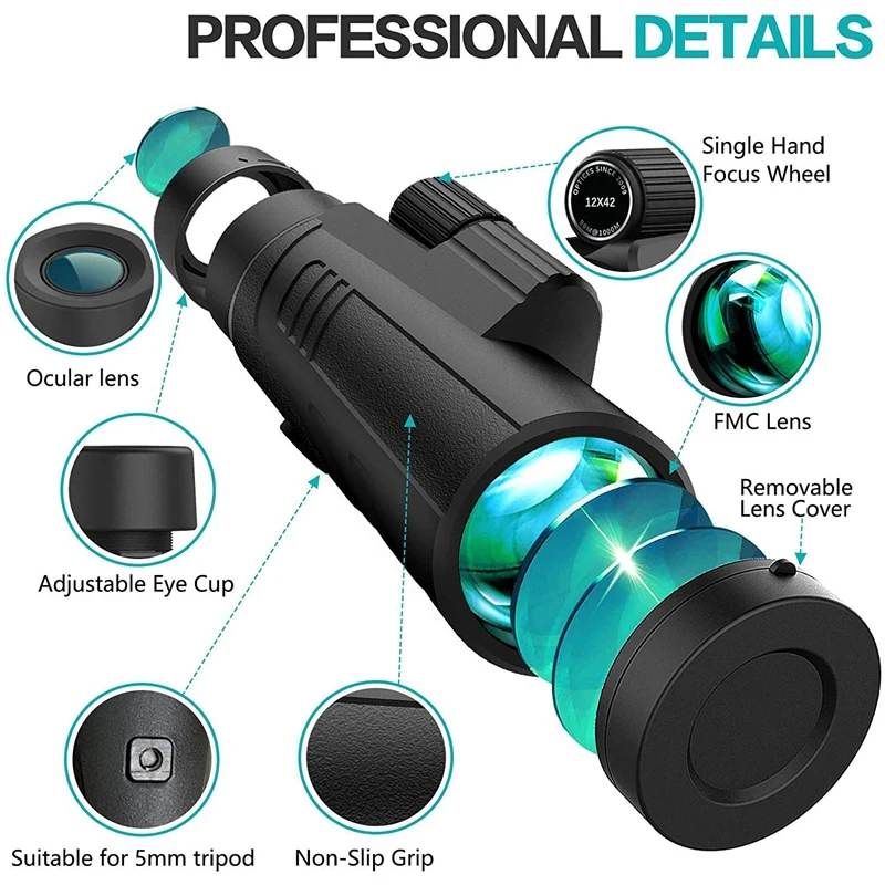 12X42 High Power Monoculars for Adults with Low Night Vision Monocular Telescope Gifts Bird Watching Hunting | Инструменты