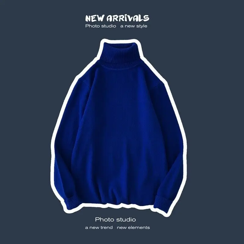 Dark Blue Новинка, модный мужской свитер, однотонный рулон, туника с высоким воротником, вязаный джемпер, зимняя мужская мода, повседневные топы - Цвет: Dark Blue