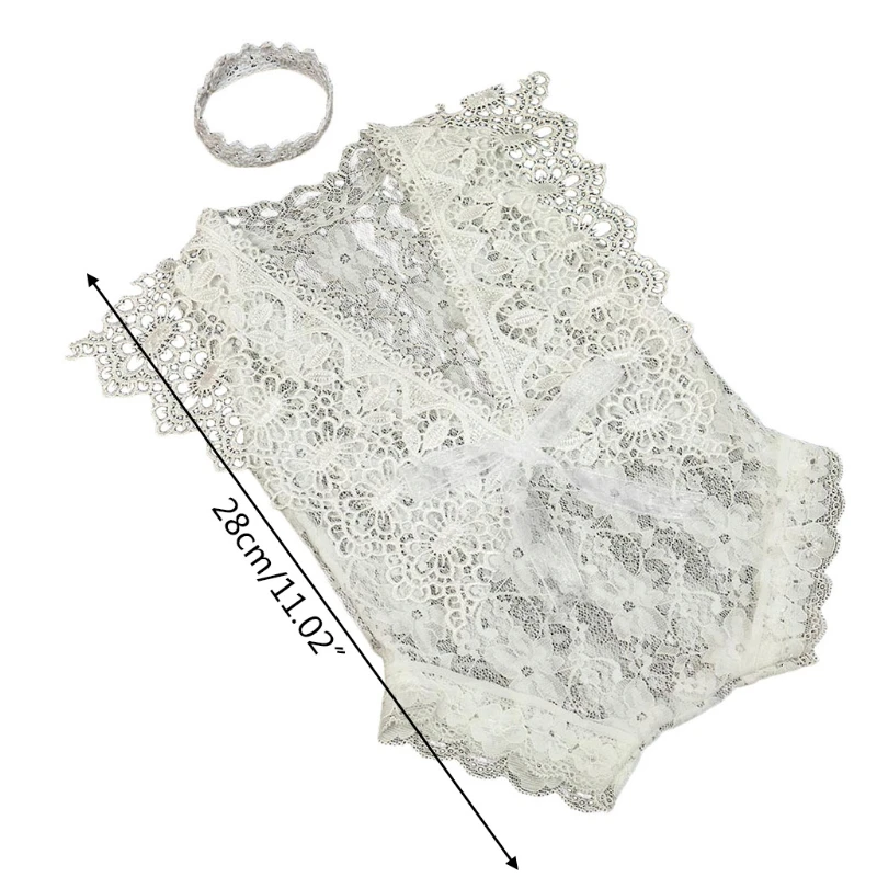 

2 Pcs/Set 0-1Month Newborn Photography Props Baby Crown Headband Lace Hollow out Romper Bodysuits Outfit Girl Costume Photo