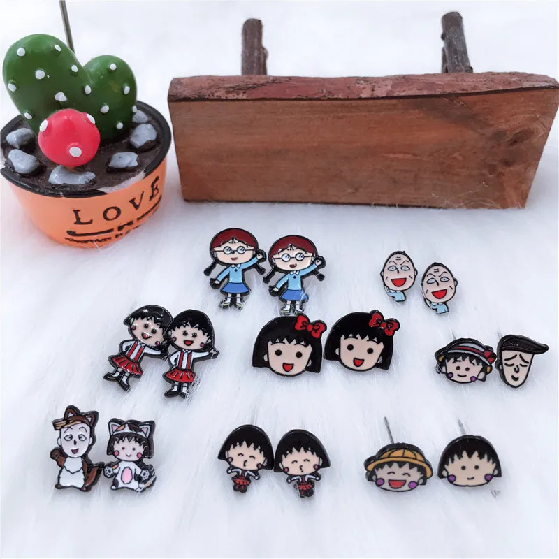 EUPNHY 8 видов стилей Chibi Maruko Chan мультфильм серьги-гвоздики японского аниме серьги-гвоздики для женщин девочек повседневные Сережки для пирсинга