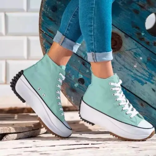 

Summer New Canvas Shoes Vent Design Thin and Versatile Thick Soled and High Help Fashionable Casual Women's Shoes Km072