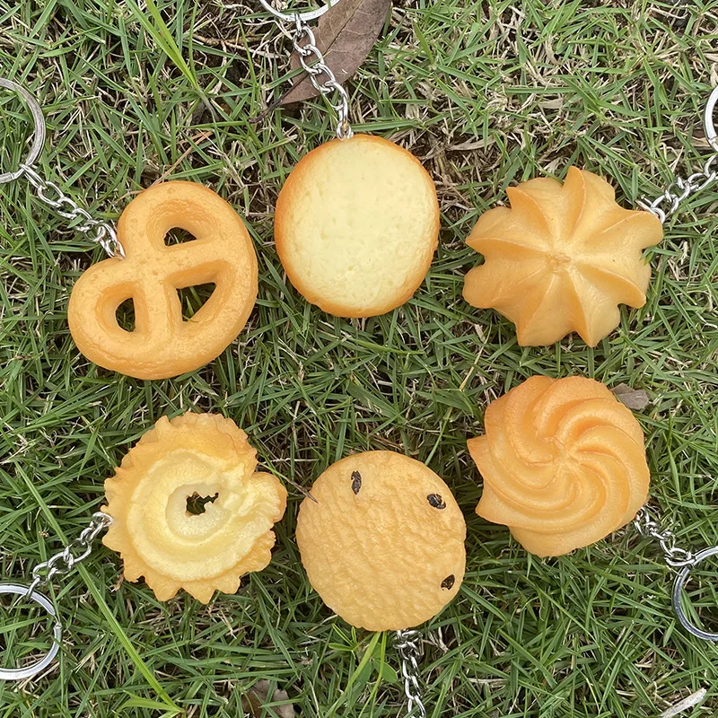 6PCS PVC Iimitation Food Cookie Key Chain Backpack Pendant Toy Cute Small Gift Imitation Biscuit Model keychain for wholesales