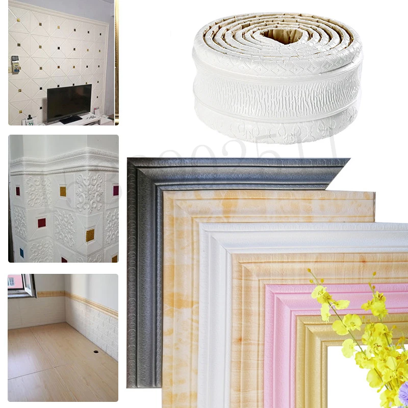 

2.3m/Roll Self-adhesive Baseboard Wall Stickers PVC 3D Foot Line Frame Waterproof Corner Line Stickers Background Home Decor