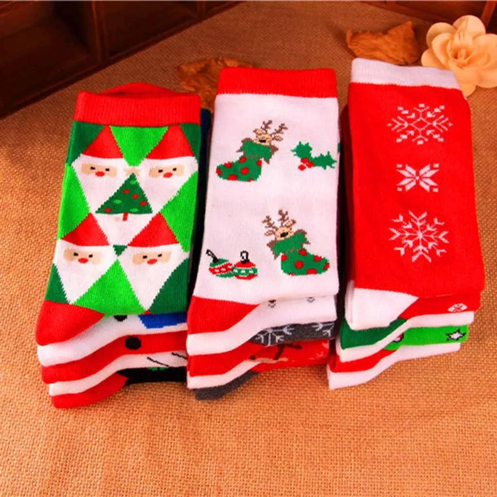 Хлопковые рождественские носки унисекс милые средней длины со снежинками