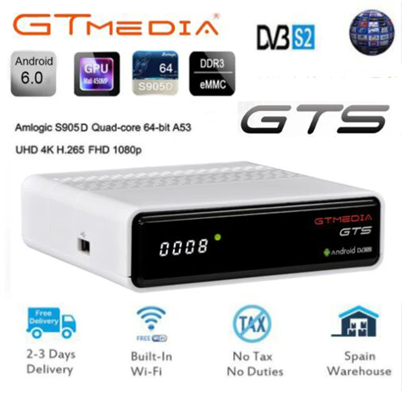 GTS TV BOX Cccam IP tv Freesat GTmedia GTS Android 6,0 Smart tv BOX Amlogic S905D Combo DVB-S2 спутниковый ресивер 2G/8GB BT4.0 телеприставка - Цвет: GTS TV BOX