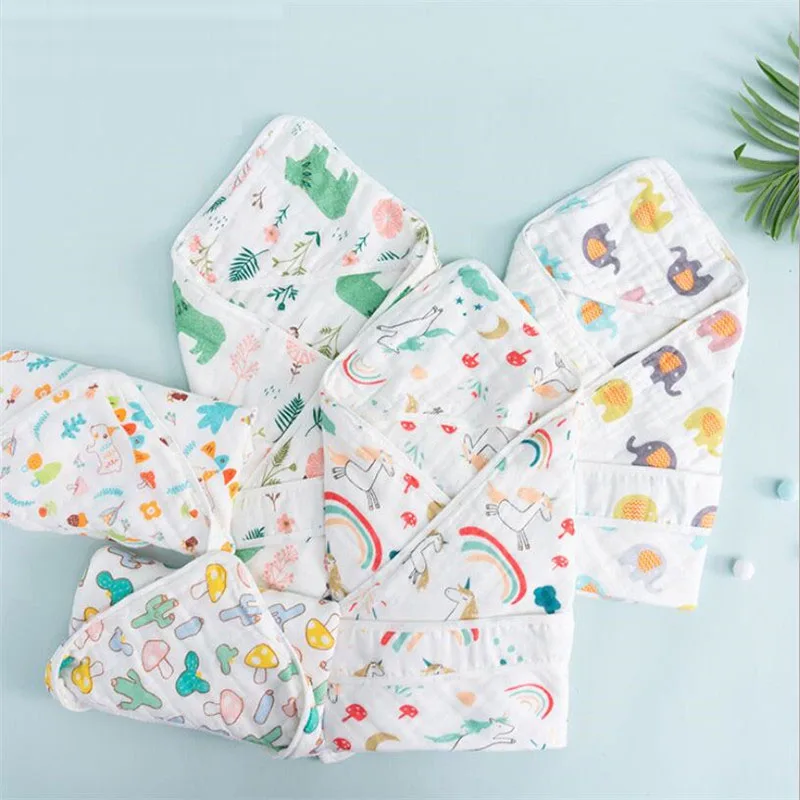 

Newborn Baby Muslin Cotton Swaddle Wrap Blanket 6 Layers Baby Sleeping Wrap With Hood 70*70cm Baby Hooded Blanket