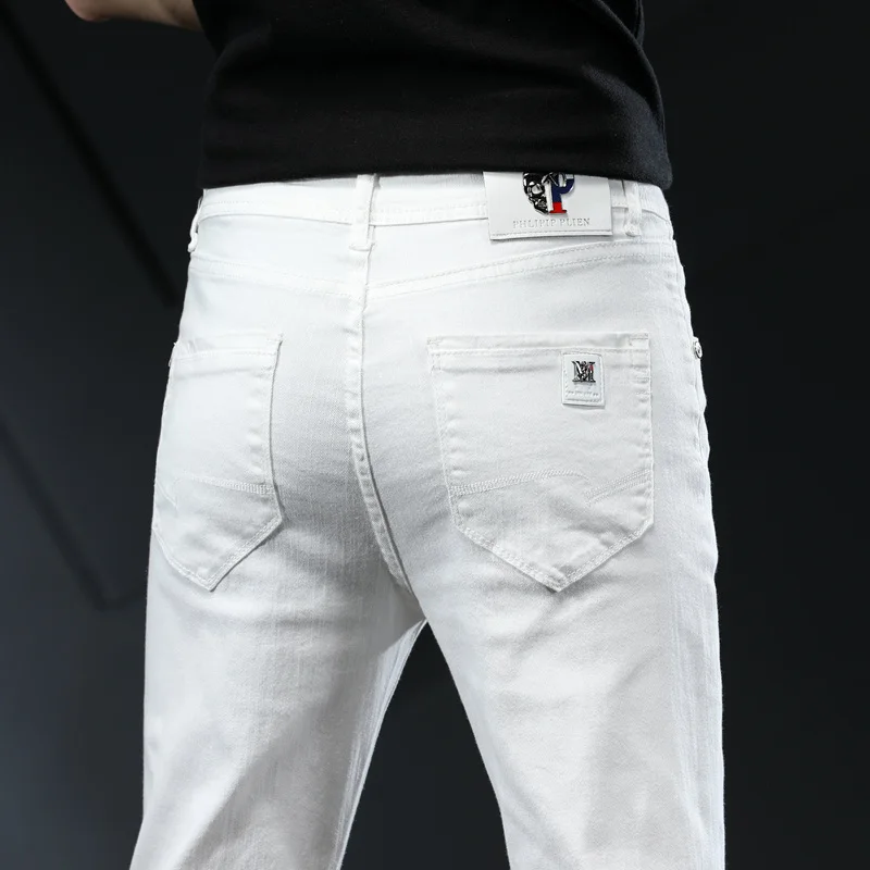 

Новые мужские Стрейчевые джинсы FAKUNTN, модные повседневные облегающие джинсовые брюки, белые брюки, Мужская брендовая одежда, деловые джинсы