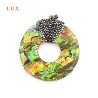natural shell round pendant green shell crystal pave rhinestone for necklace jewelry beach shell pendants for women gift finding