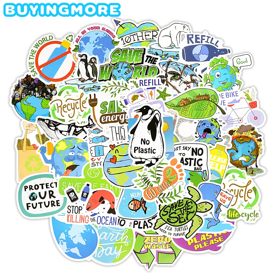 

50 PCS Protect the Earth Creative Cartoon Stickers Aesthetic Gift World Environmental Day Anime Waterproof Stickers for Laptop