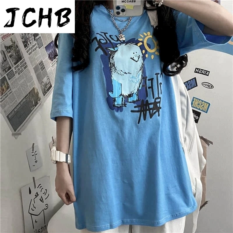 

2021 Summer Graffiti Printed Short-sleeved T-shirt Women Tshirt Female Students Korean Loose Wild Harajuku Bf Half-sleeved Ins S