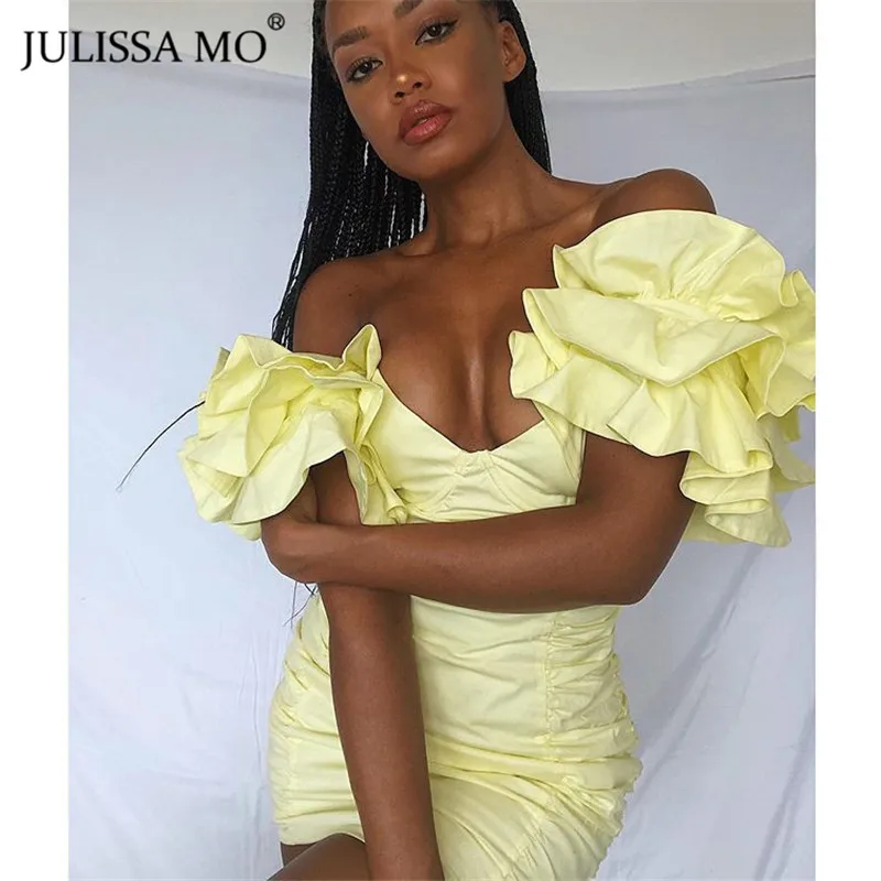 Женское платье с пышными рукавами JULISSA MO плиссированное мини открытыми плечами