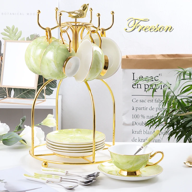 Мраморная фарфоровая чайная чашка блюдце ложка набор 200 мл кофейная мраморный