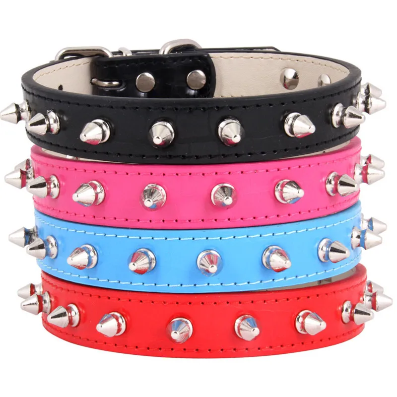 Однотонный кожаный персонализированный ошейник для домашних животных