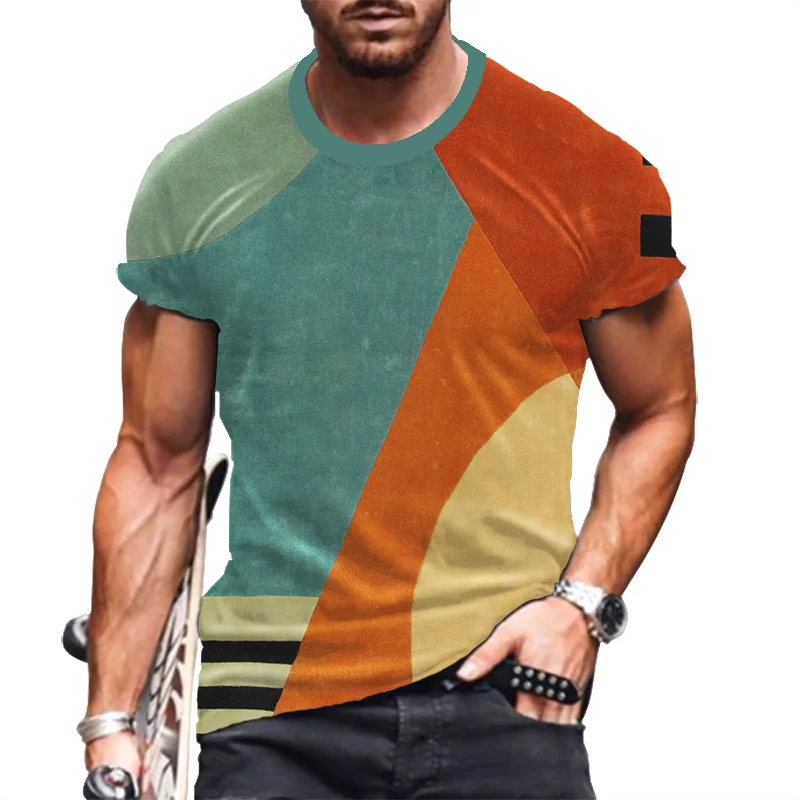 

Футболка мужская оверсайз с коротким рукавом, хлопок, Повседневная модная спортивная рубашка с 3d-цифровым принтом, уличная одежда, лето 2021